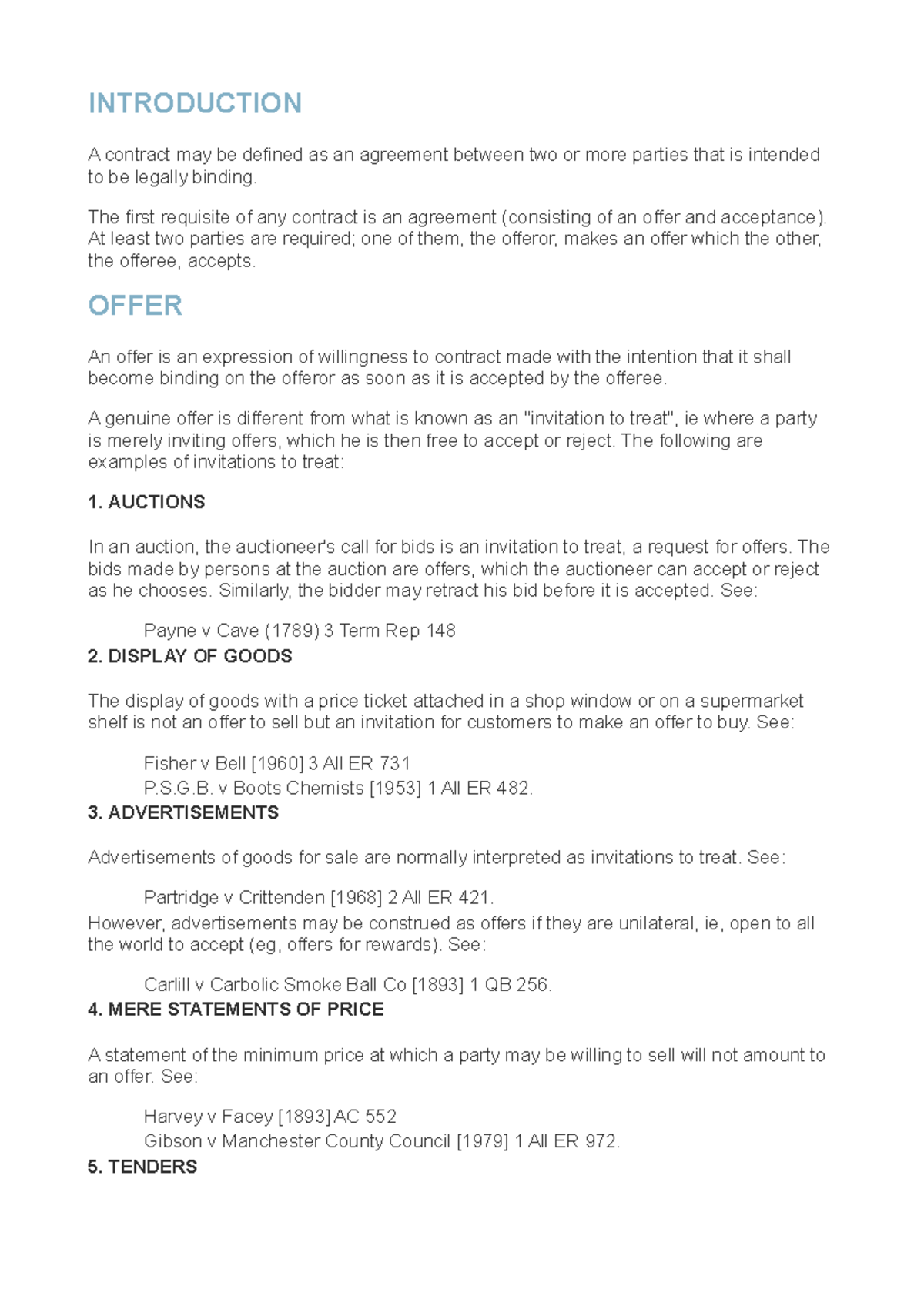 Revision Notes on Contracts: Key Concepts and Case Law - Studocu