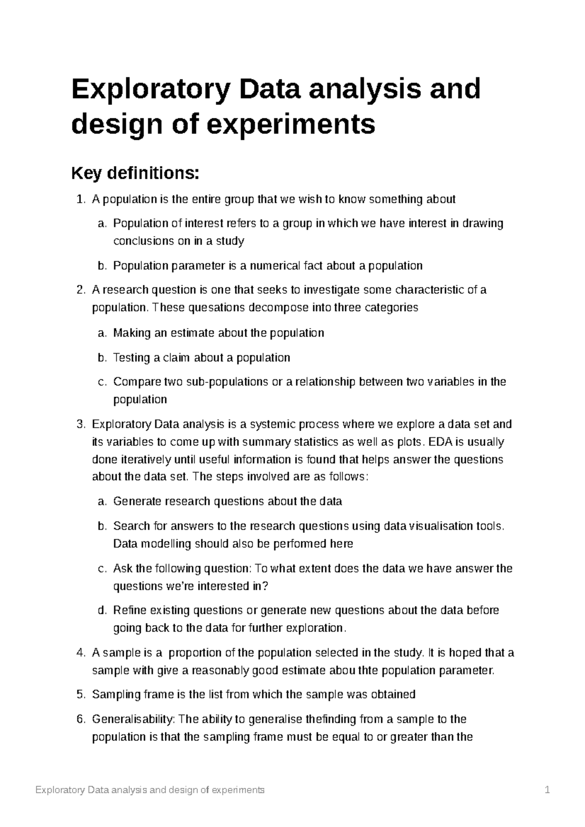 Exploratory Data Analysis and Experimental Design Overview - Studocu