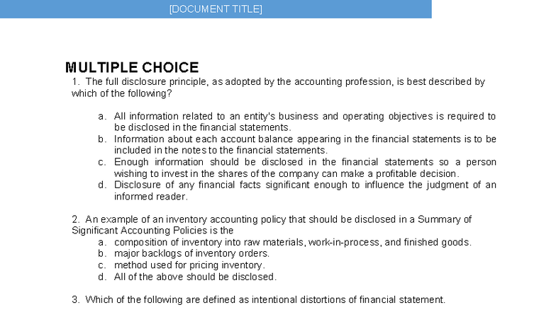 ACCT 101: Final Exam Review on Financial Statements and Accounting ...