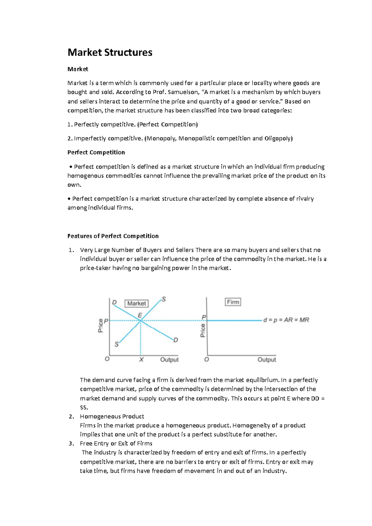 Market Structures - Lecture notes - Market Structures Market Market is ...