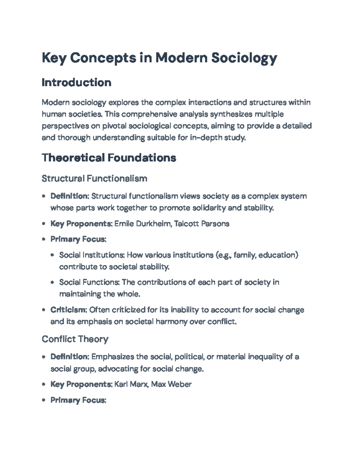 Key Concepts in Sociology for Course SOC101: Comprehensive Analysis ...