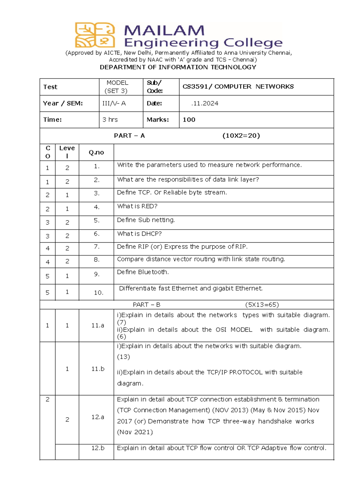 CN MOD SET 3 - CN Questions - (Approved by AICTE, New Delhi ...