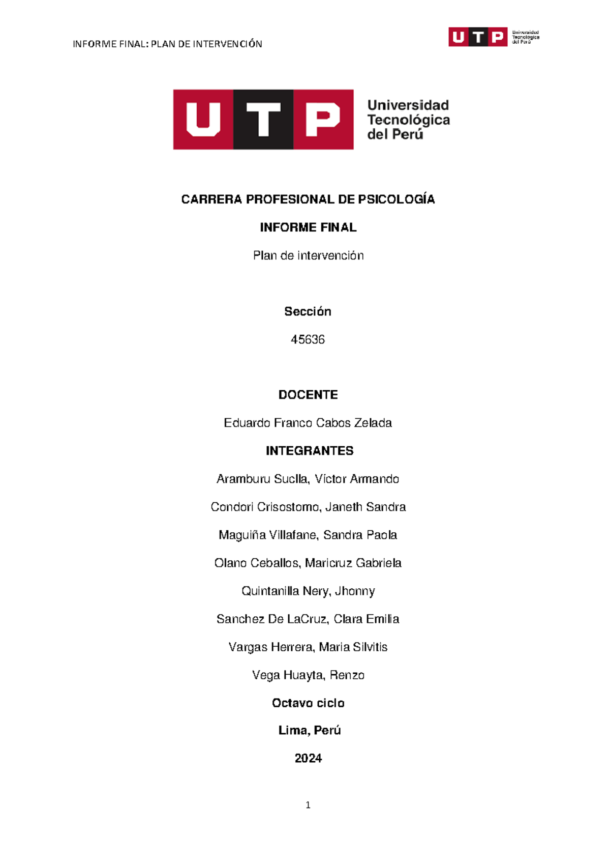 Informe Final de Intervención en Psicología Educativa - Curso 45636 - Document Preview