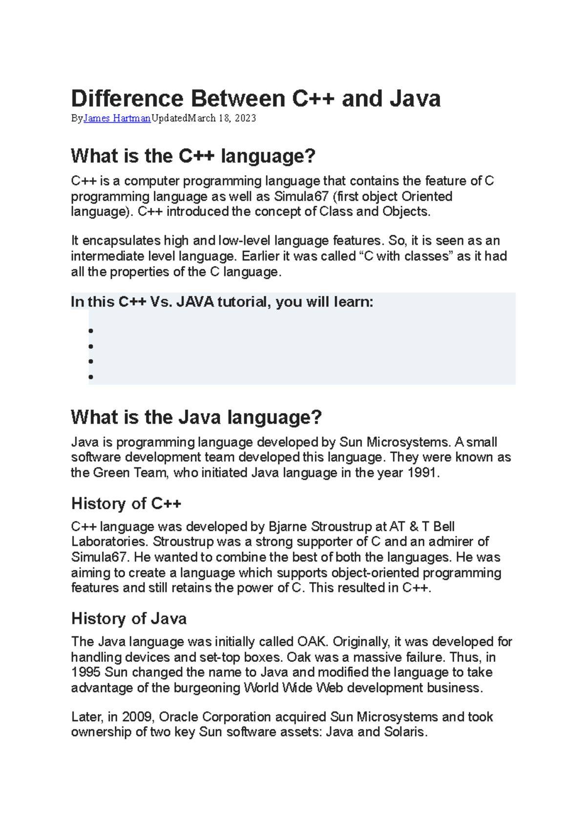Difference Between C - C++ introduced the concept of Class and Objects ...