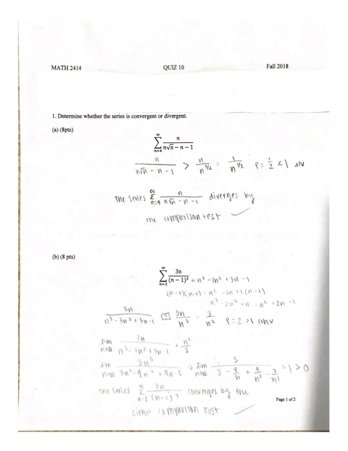 MATH 2414 Quiz 10 - Integral Calculus Quiz 10 - MATH 2414 QUIZ 10 Fall ...