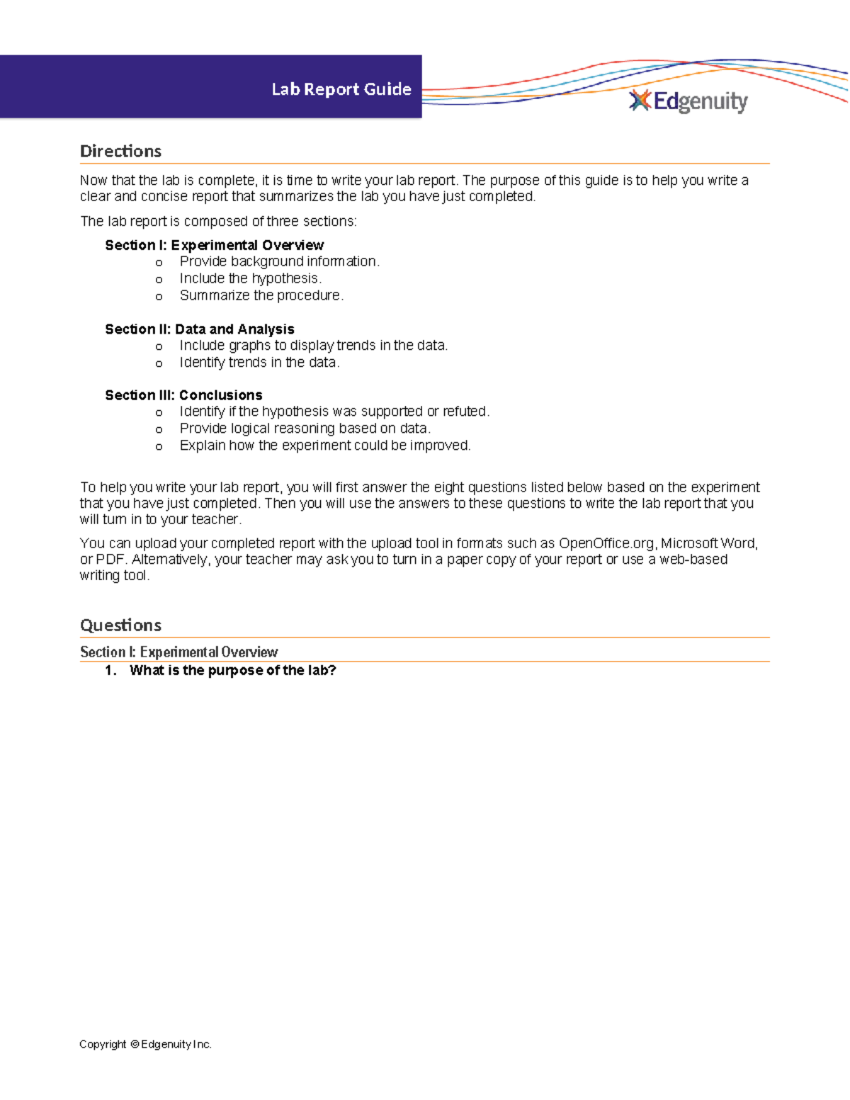 Experimental Lab Report Guide: Writing Directions and Tips - Studocu