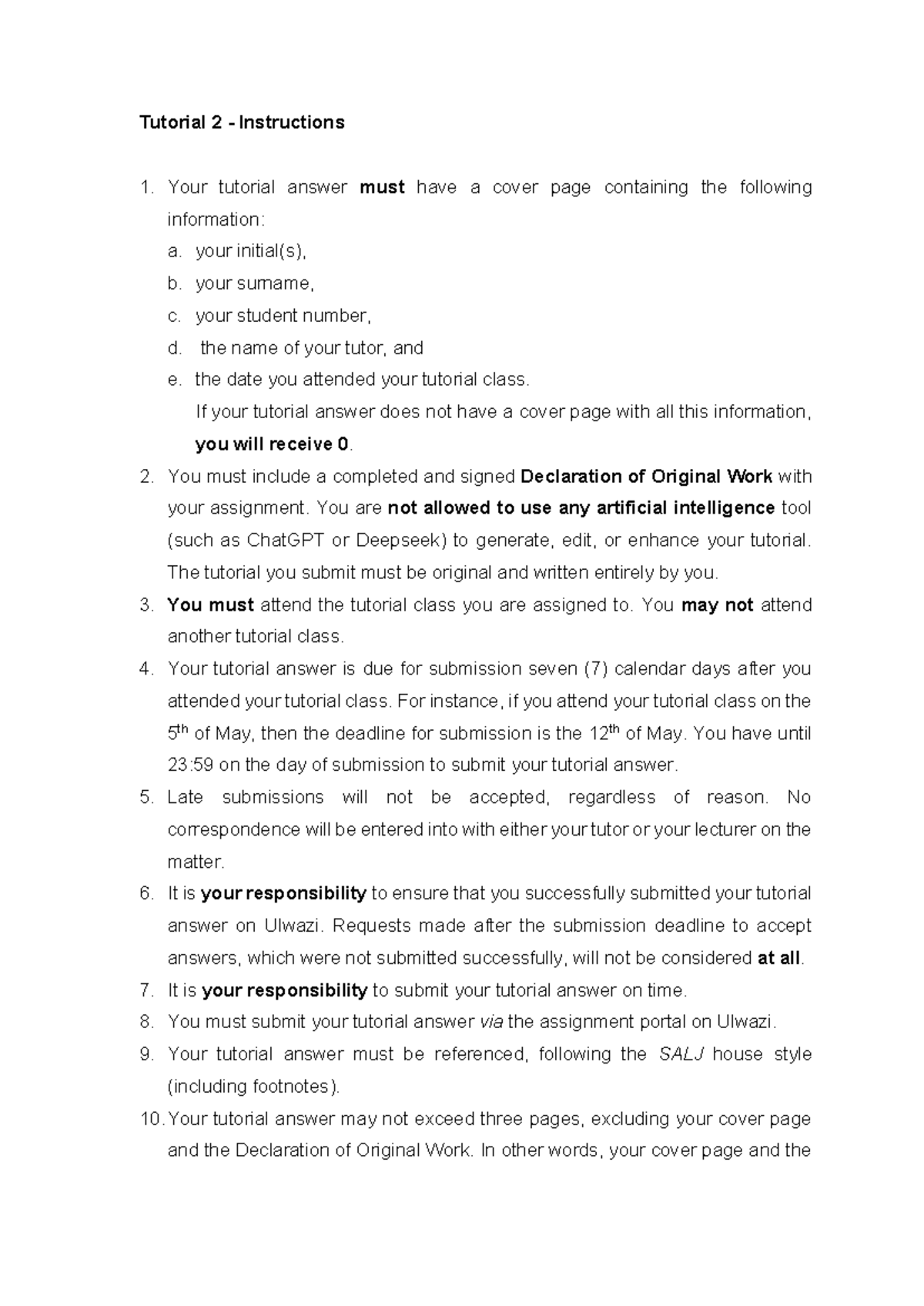 Tutorial 2 Submission Guidelines and Requirements - Studocu
