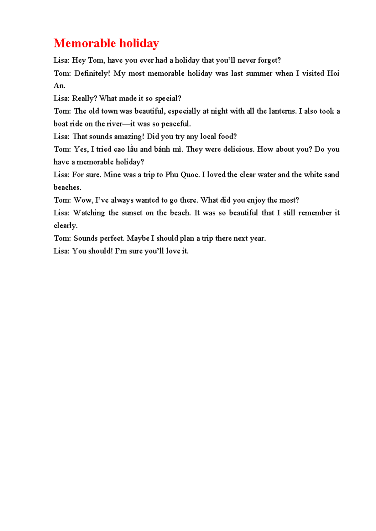 Memorable Holidays: Conversations in English 2 - Studocu