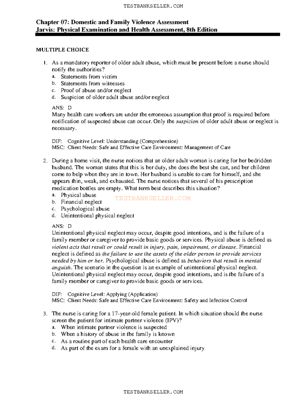 07 - NOTES - TESTBANKSELLER Chapter 07: Domestic and Family Violence ...