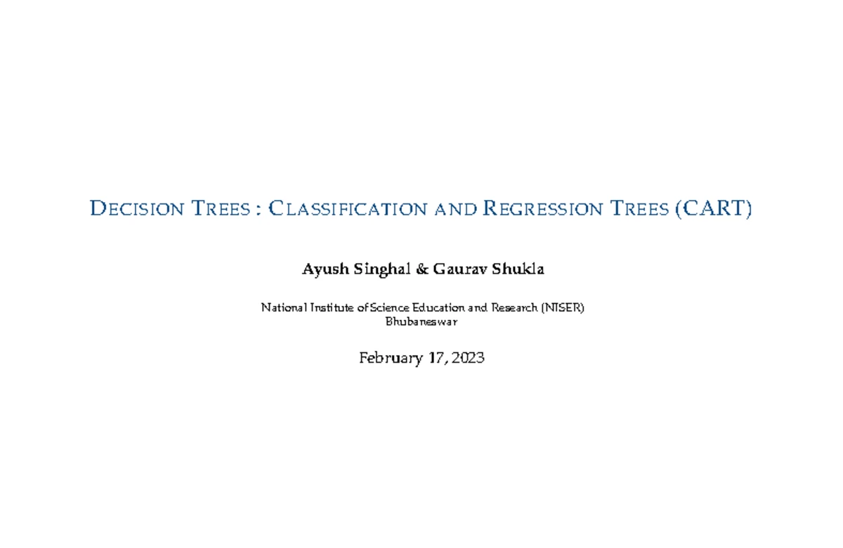 Slides - Arbres de Décision : Classification et Régression (CART) AI ...