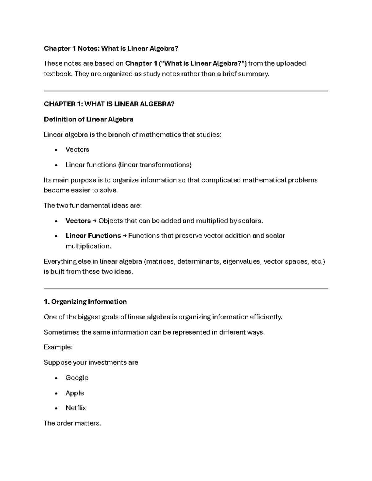 Chapter 1 Study Notes: Introduction to Linear Algebra (MATH 101) - Studocu