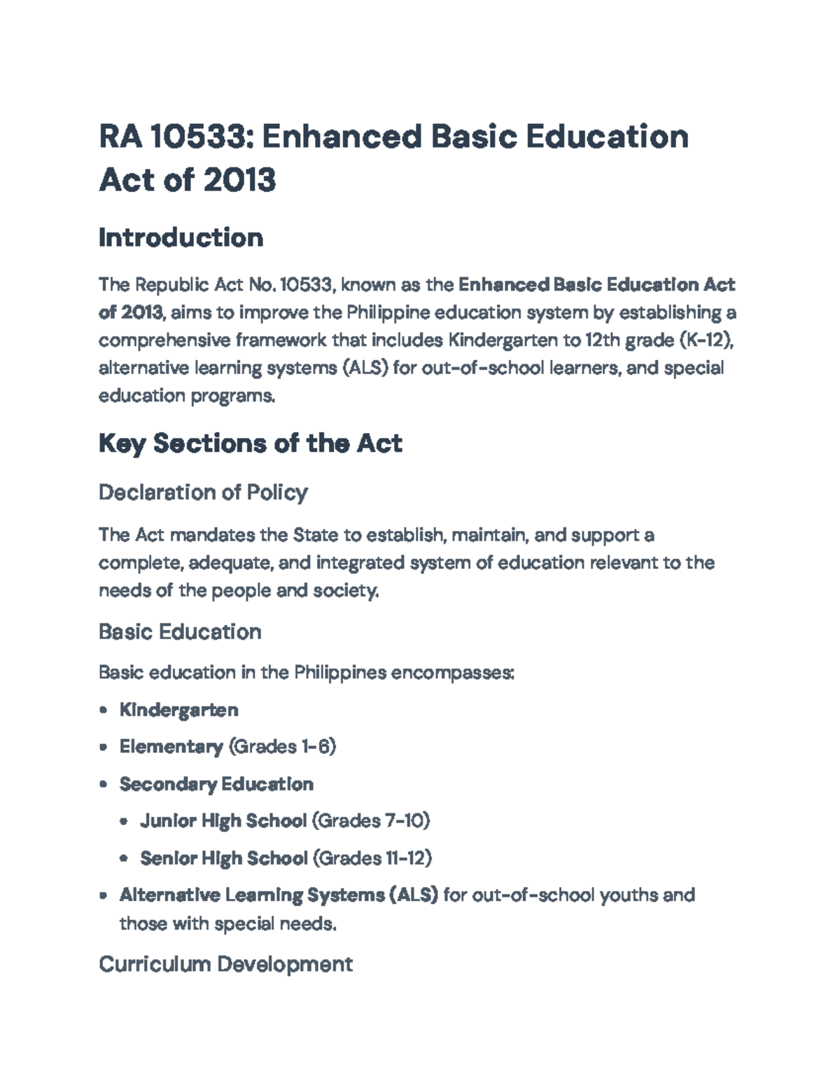 Enhanced Basic Education Act of 2013 (RA 10533) Overview and ...