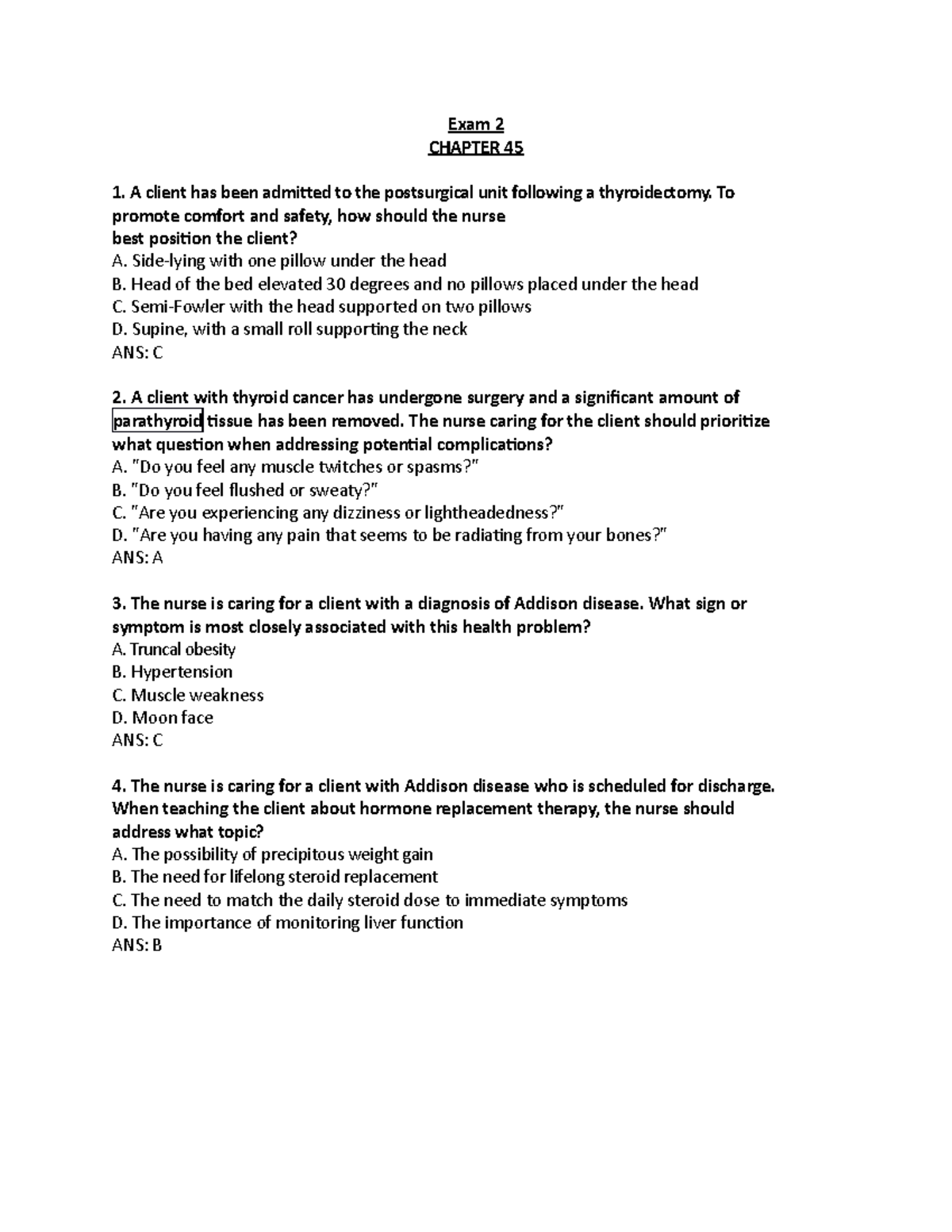 Pro 2 ch 45 Exam 2 - Dr. Fusco Practice Questions - Exam 2 CHAPTER 45 A ...