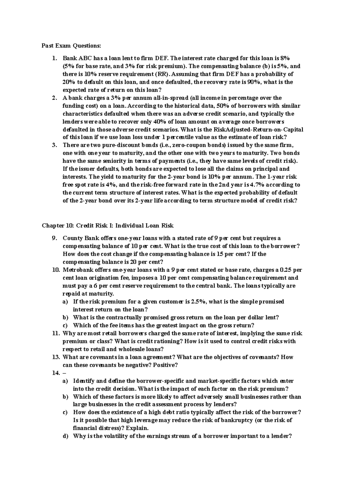 Credit Risk Analysis: Week 4 Practice Questions for Financial Studies ...