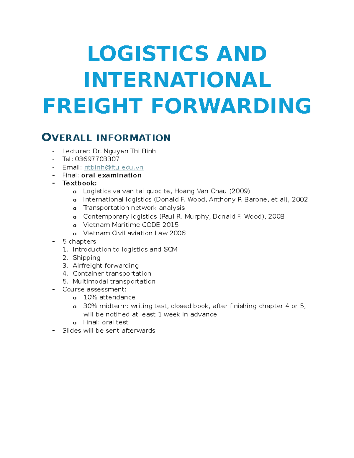 Final Exam Notes for Logistics & International Freight Forwarding (LOG ...