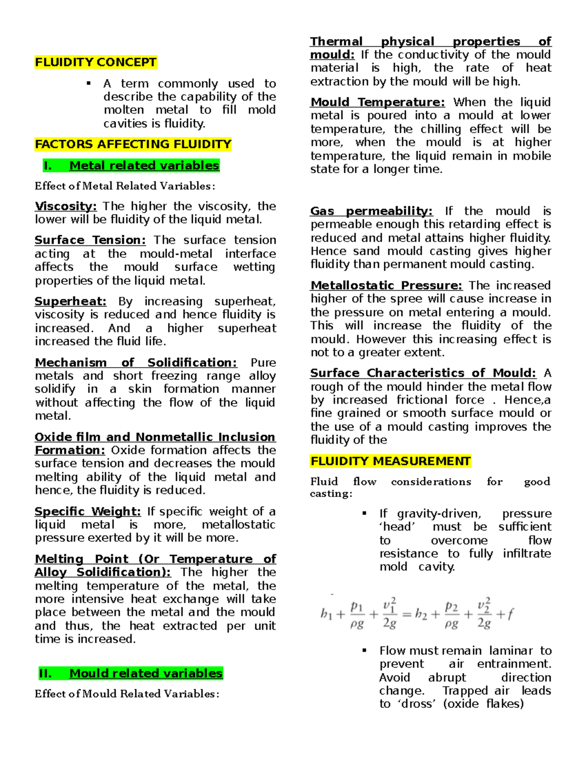Fluidity Concept and Measurement in Metal Casting: A Study - Studocu