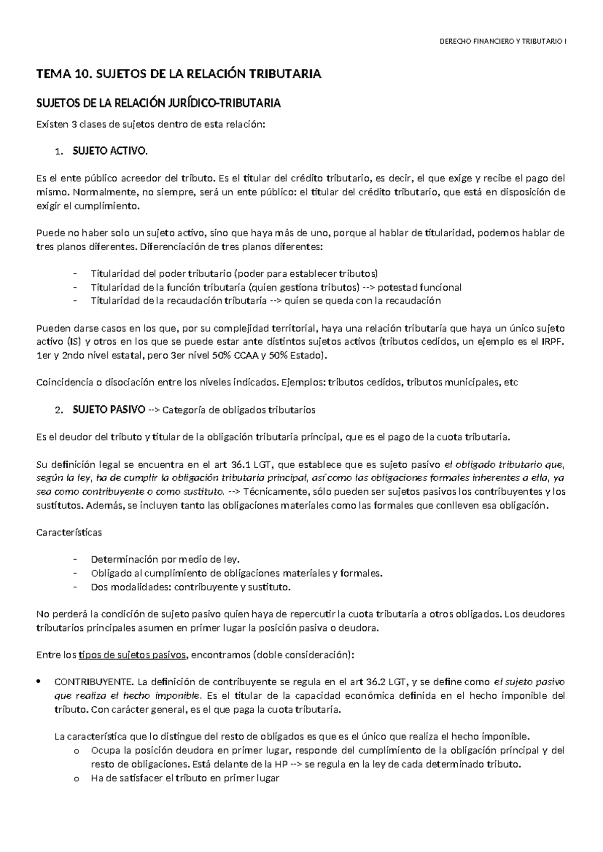 DERECHO FINANCIERO Y TRIBUTARIO I: TEMA 10 - SUJETOS DE LA RELACIÓN ...