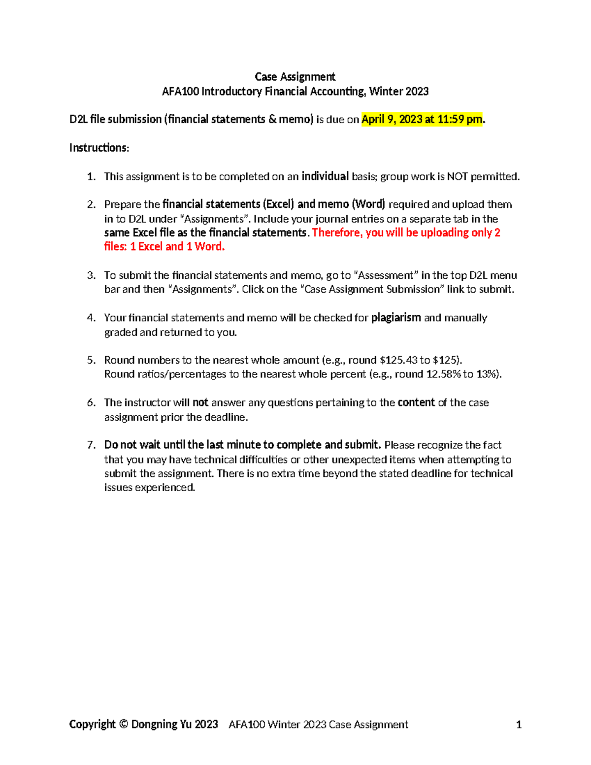AFA100 Case Assignment - Financial Statements Analysis W2023 - Studocu