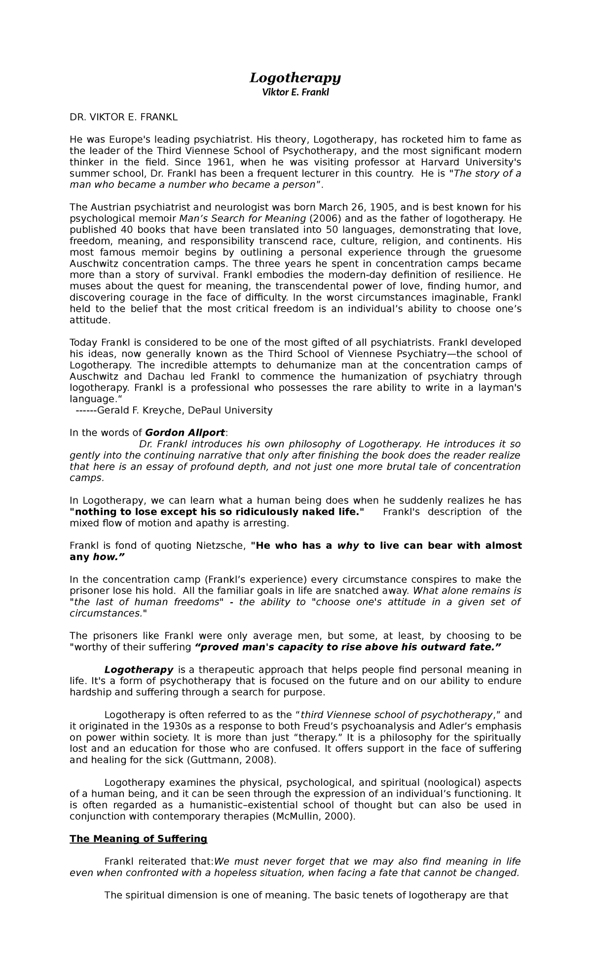 Logotherapy: Understanding Viktor E. Frankl's Therapeutic Approach ...