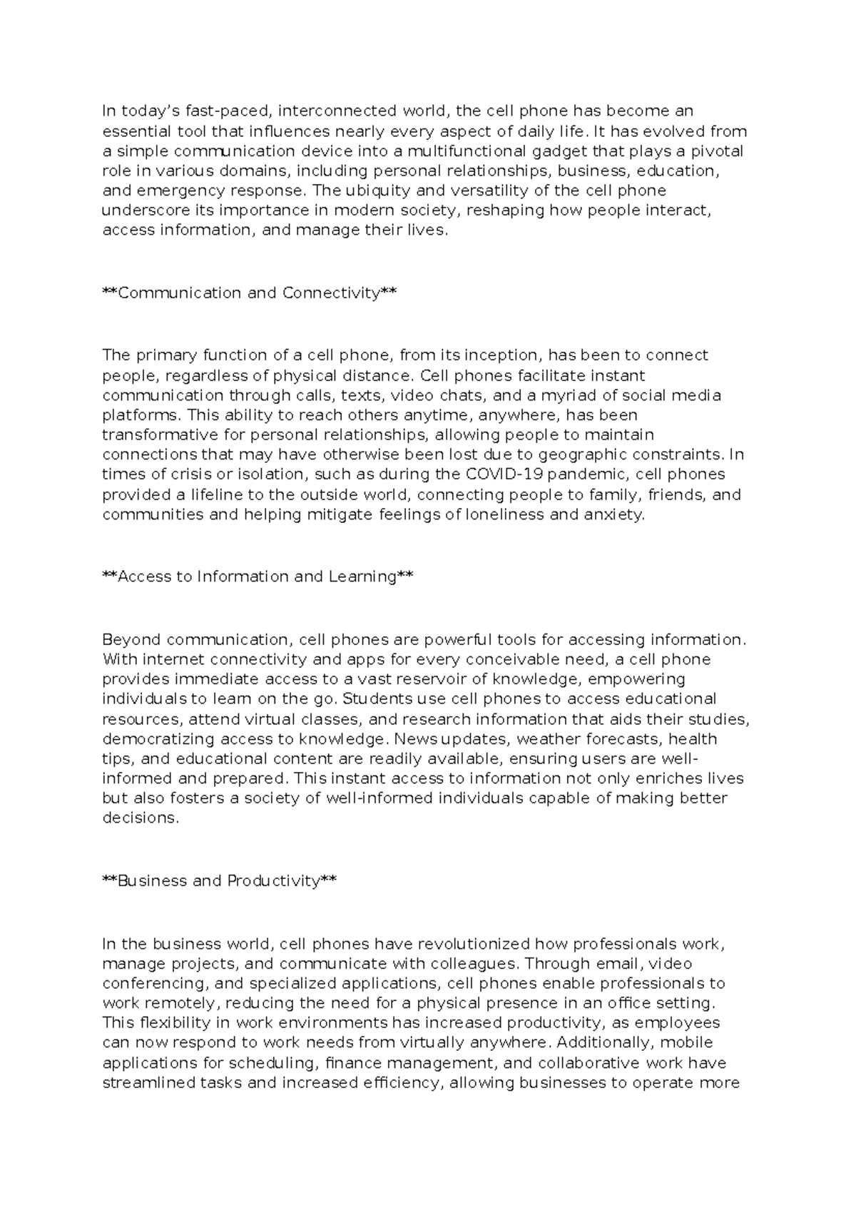The Essential Role of Cell Phones in Modern Society: A Study - Studocu