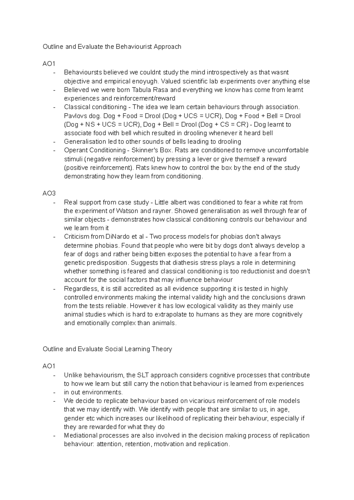 Outline and Evaluate Key Psychological Approaches: Paper 2 Essay Plans ...