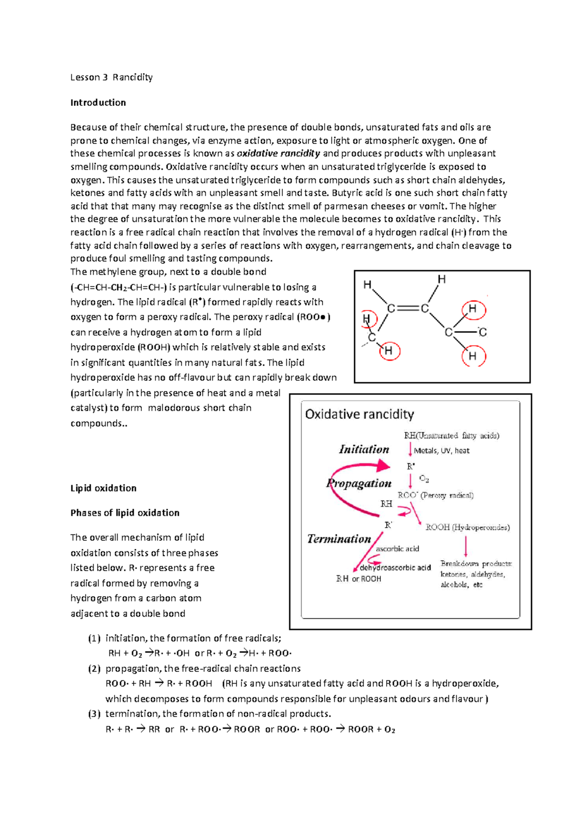 Lesson 3: Introduction to Rancidity and Antioxidants in Fats - Studocu