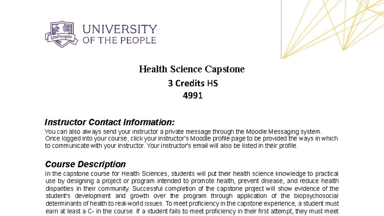 HS 4991 Health Science Capstone Project Overview and Guidelines - Studocu
