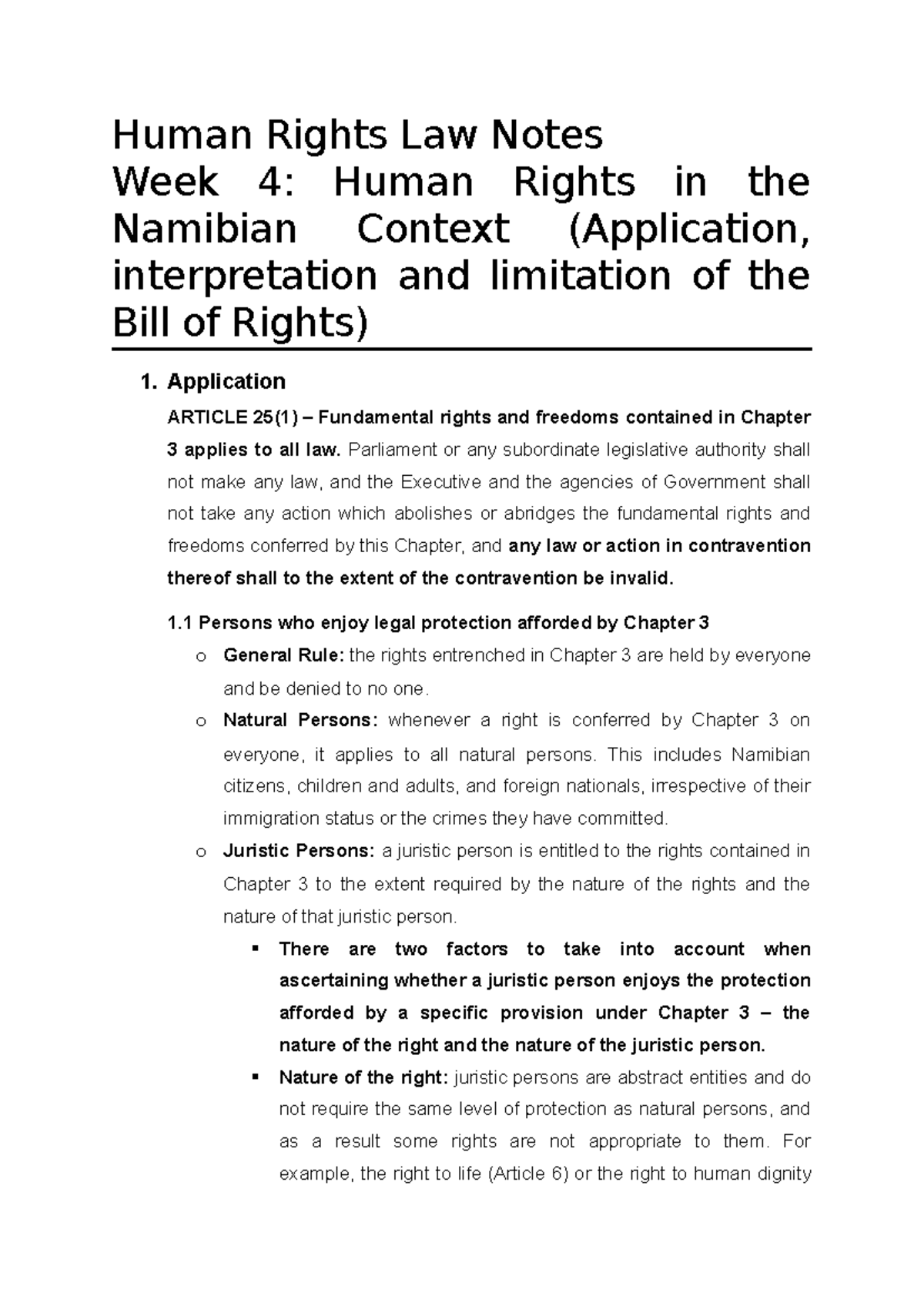Human Rights Law Notes - Week 4: Namibian Context & Bill of Rights ...