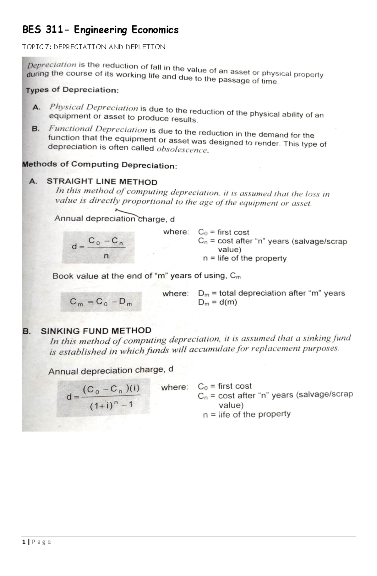 BES 311 Prefinal Module: Depreciation & Depletion Study Guide - Studocu