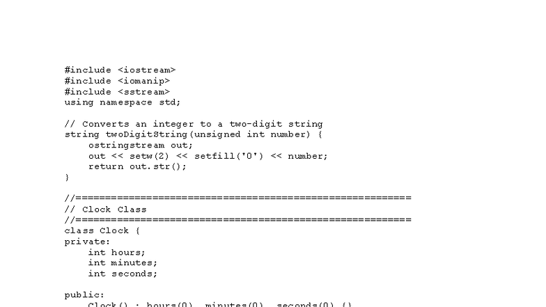 Clock Project: C++ Class Implementation and Functionality - Studocu
