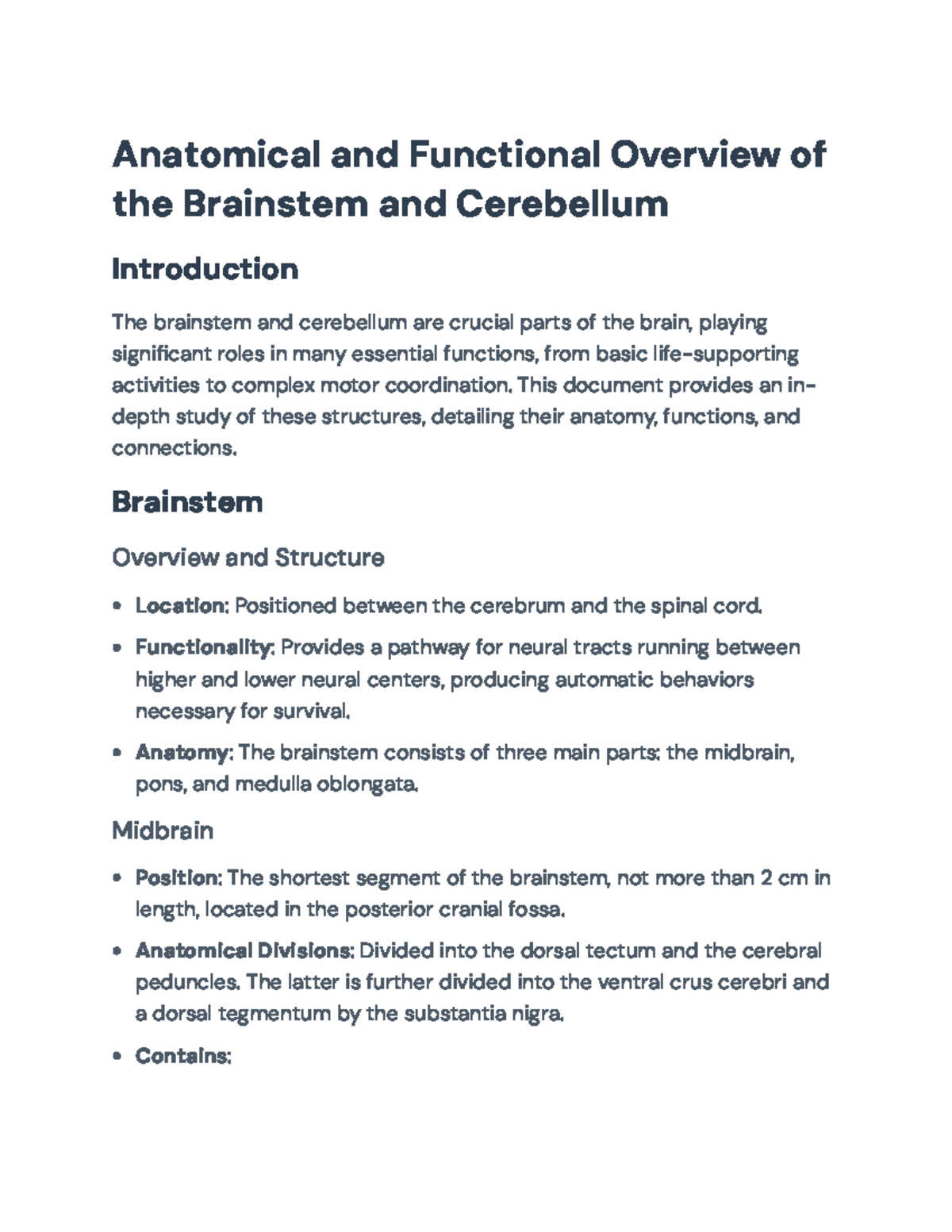 Anatomical and Functional Overview of the Brainstem and Cerebellum ...