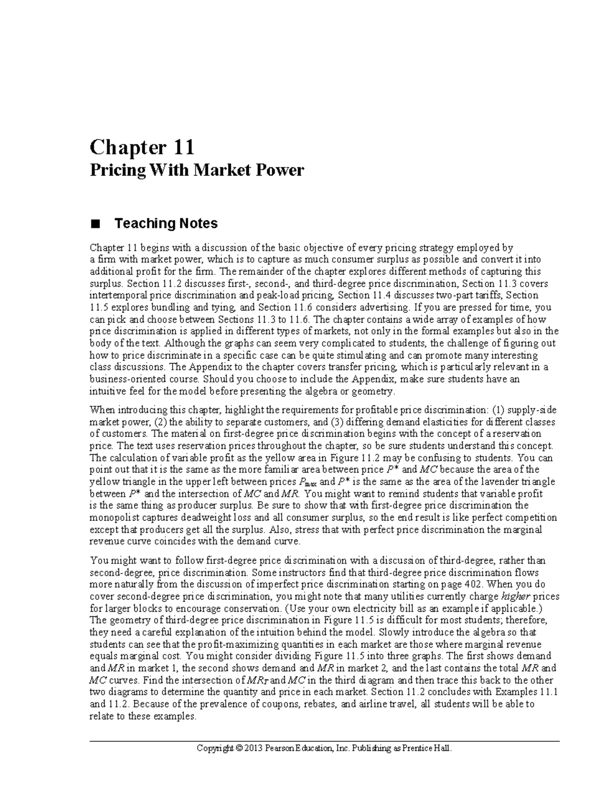 Chapter 11 Pricing Strategies with Market Power: Teaching Notes - Studocu