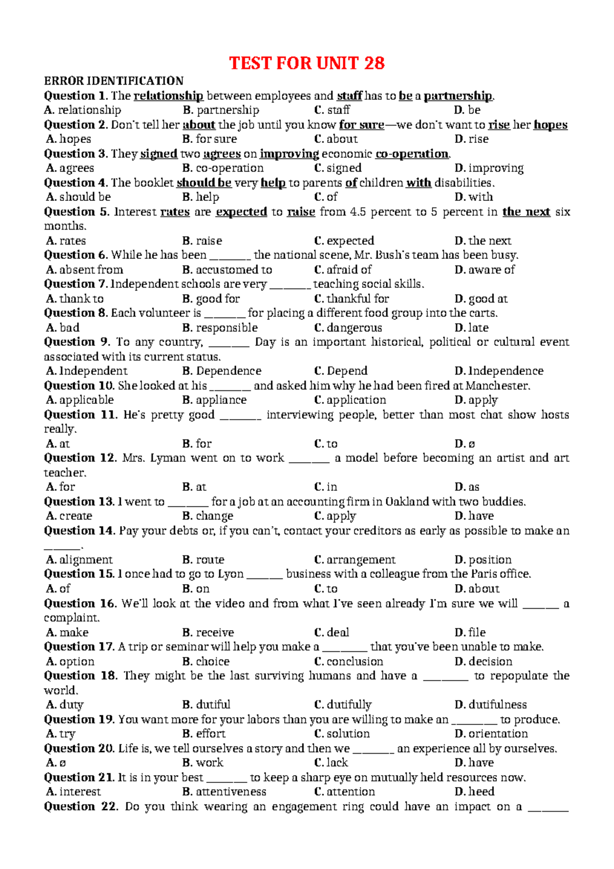 TEST FOR UNIT 28 - ERROR IDENTIFICATION Questions and Answers - Studocu