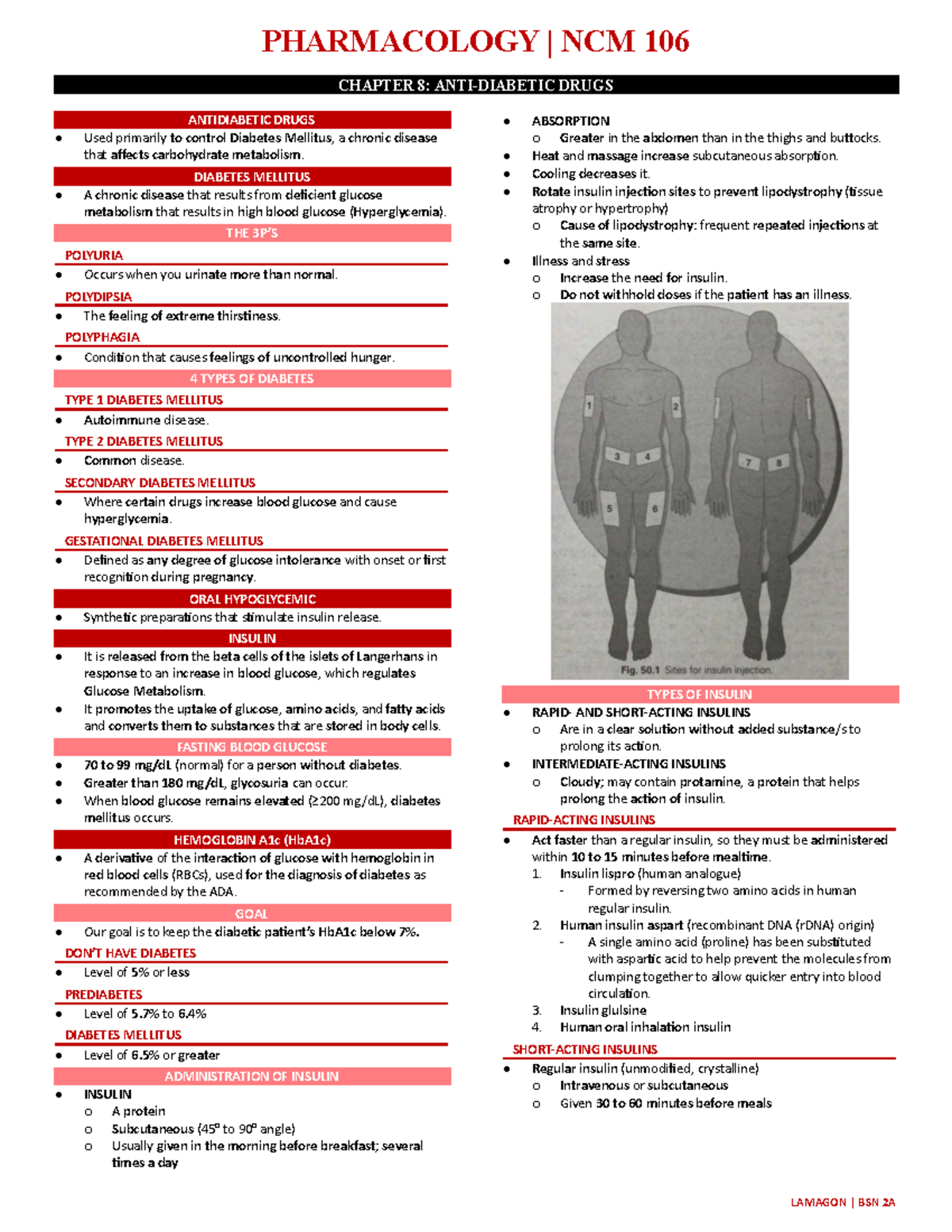 PHARMACOLOGY NCM 106 CHAPTER 8: ANTIDIABETIC DRUGS OVERVIEW - Studocu