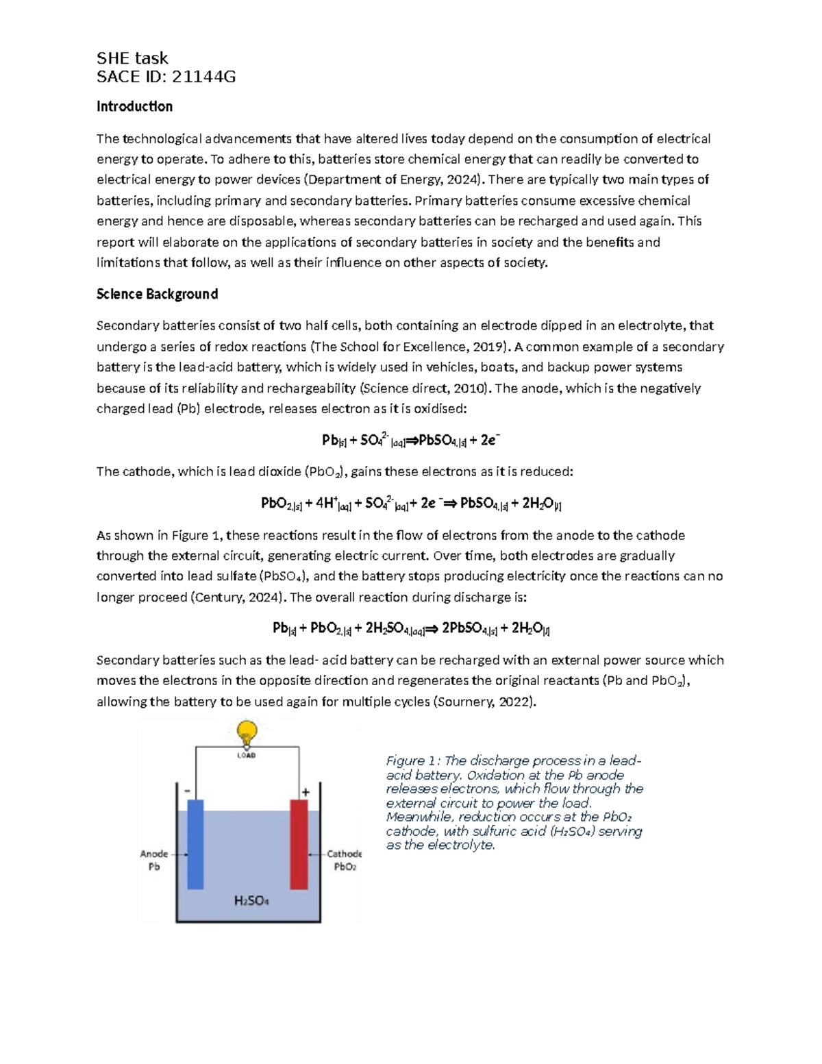 SHE Task SACE ID: 21144G - Applications of Secondary Batteries in ...
