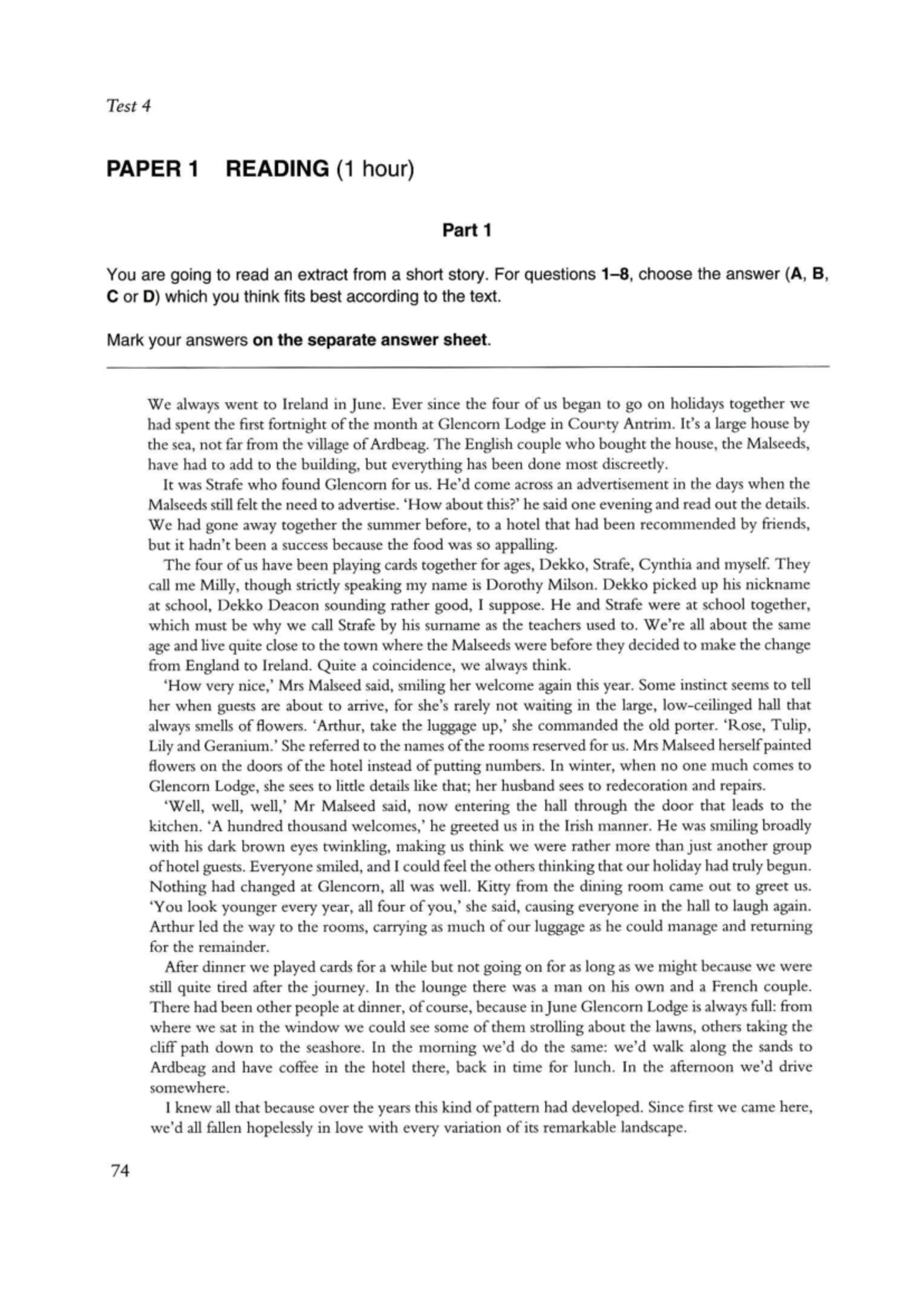 Cambridge FCE 1 Test 4: Paper 1 Reading & Paper 2 Writing - Studocu