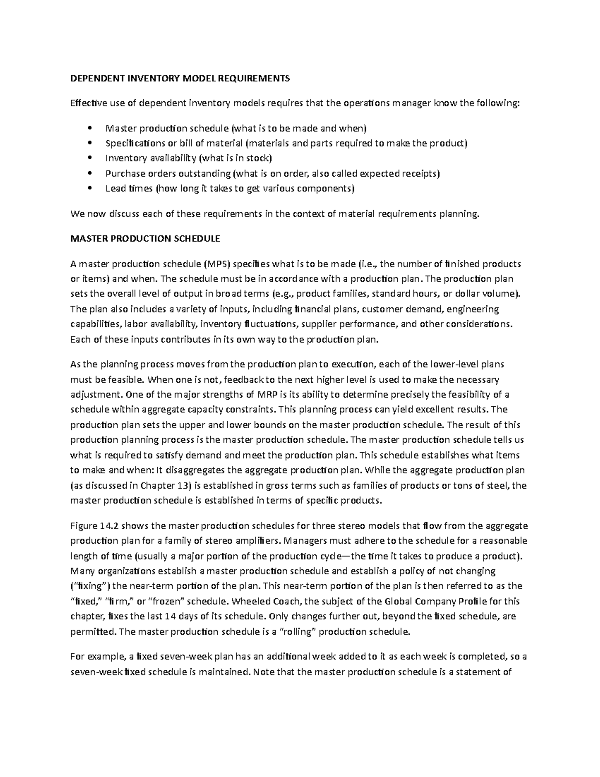 Dependent Inventory Model Requirements - DEPENDENT INVENTORY MODEL ...