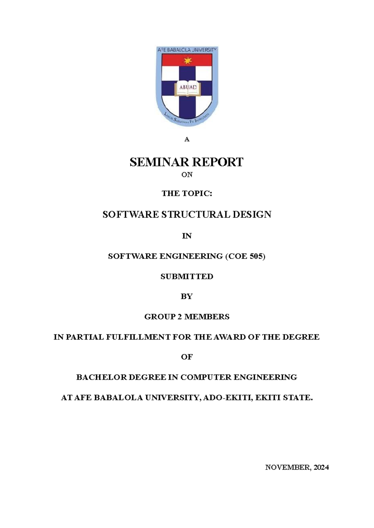 Software Engineering Seminar Group 2 - A SEMINAR REPORT ON THE TOPIC ...