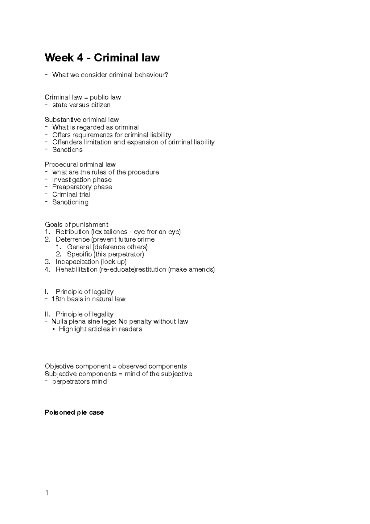Lecture Notes: Criminal & Private Law (Weeks 4-6) - Course Code: LAW101 ...