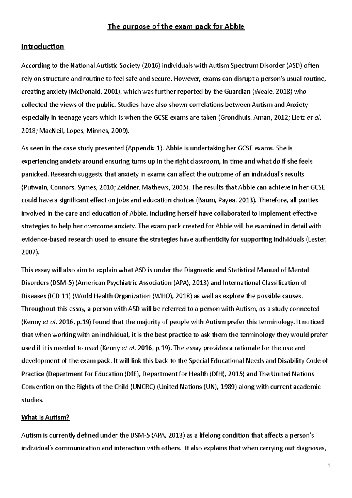 Essay example Autism PART 2 - CCCU - Studocu