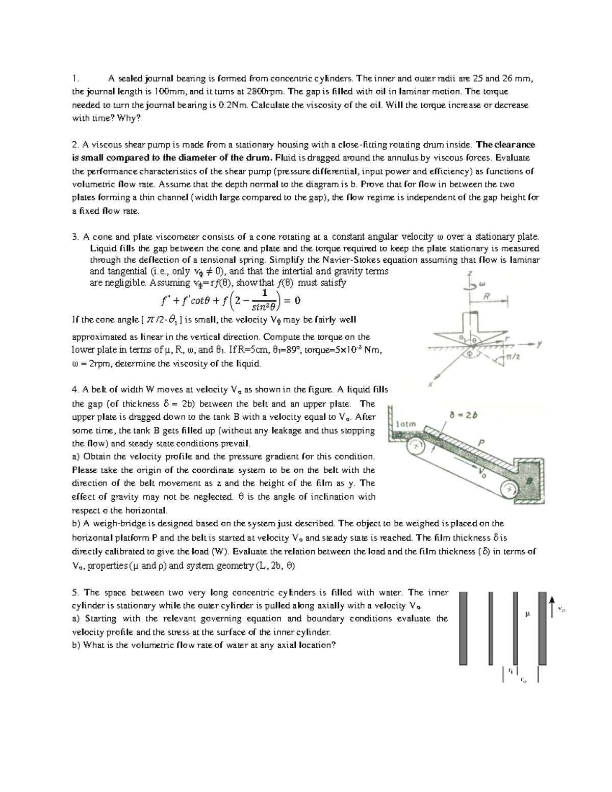 Practice Problems Momentum Transfer - A sealed journal bearing is 