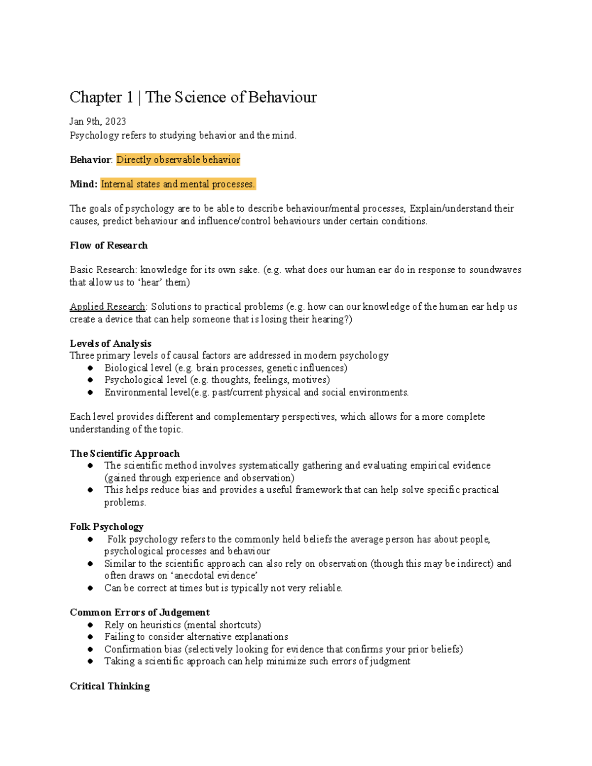 Psych 104 1st Midterm Study Notes: Key Concepts and Theories in ...