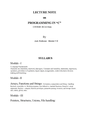 C programming complete notes - LECTURE NOTE on PROGRAMMING IN “C ...