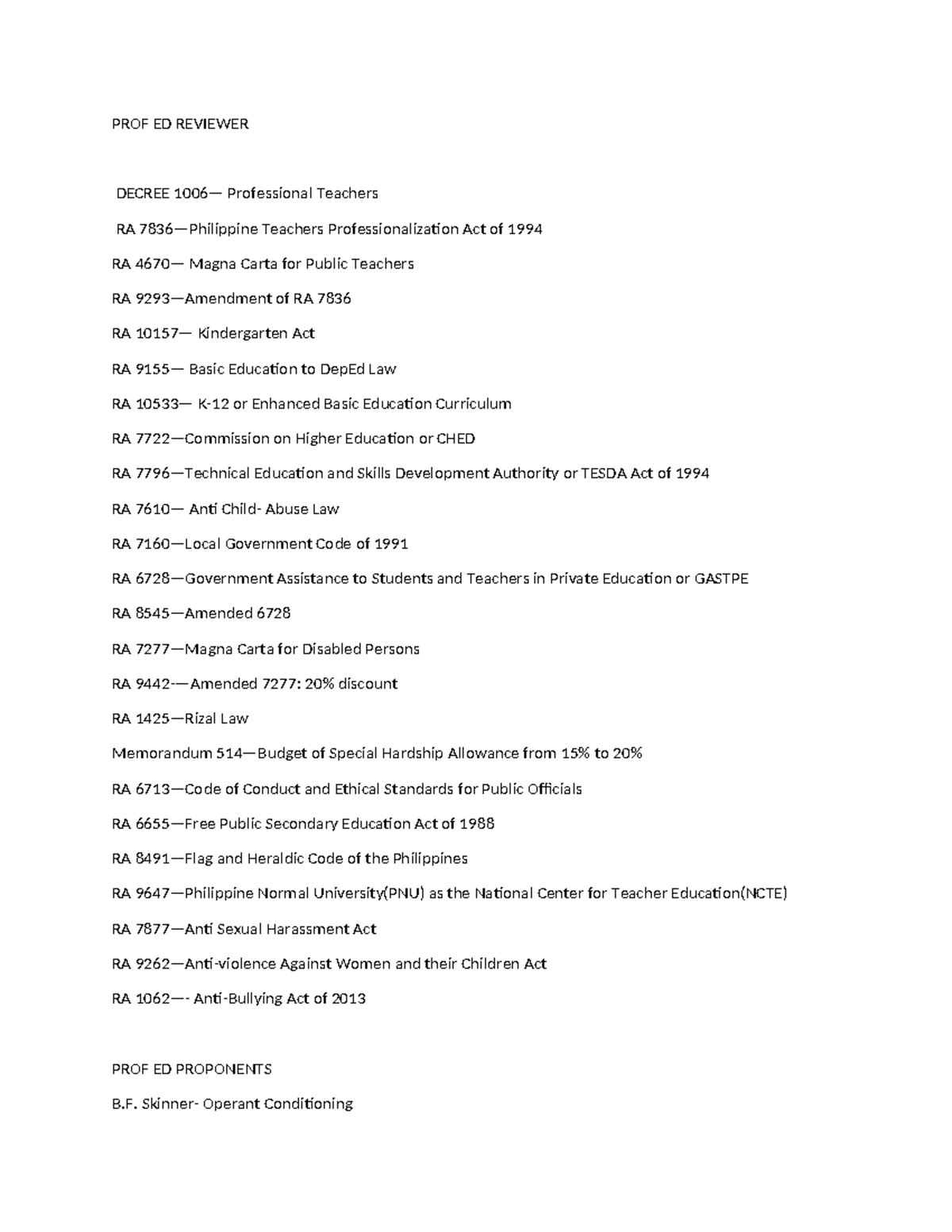 Professional Education Notes 01 - PROF ED REVIEWER DECREE 1006 ...