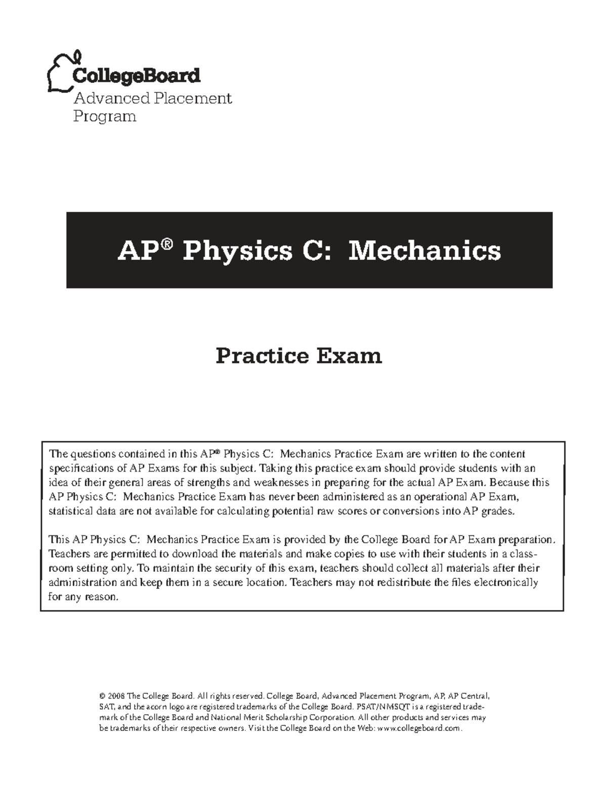 AP Physics C: Mechanics Released Full Practice Exam - Studocu