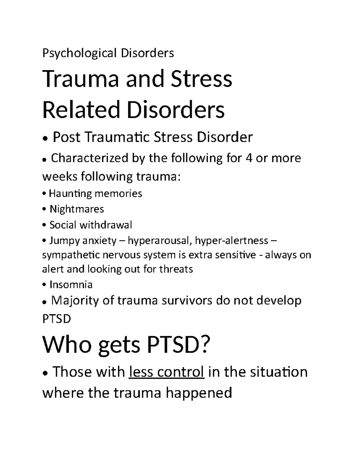 PSYC 111 Chapter 14 Part 2 - Psychological Disorders Trauma and Stress ...