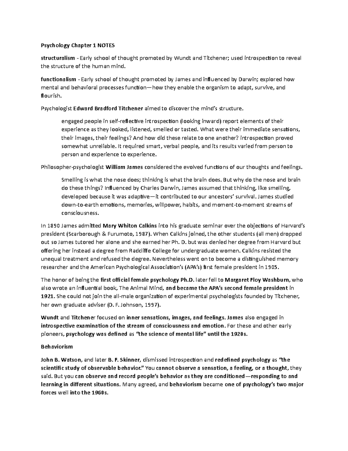 Psychology PSY101 Chapter 1 Study Notes and Key Concepts - Studocu