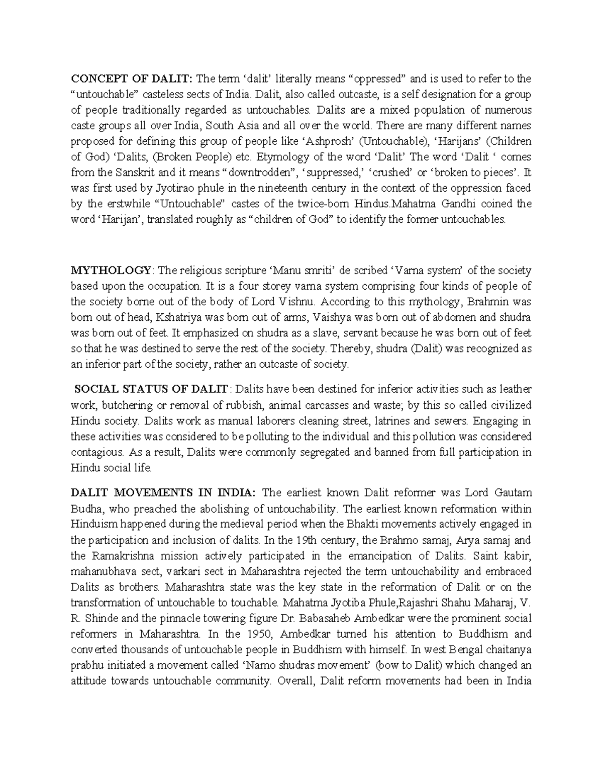 Concept of Dalit: An In-Depth Essay on Identity and Literature - Studocu