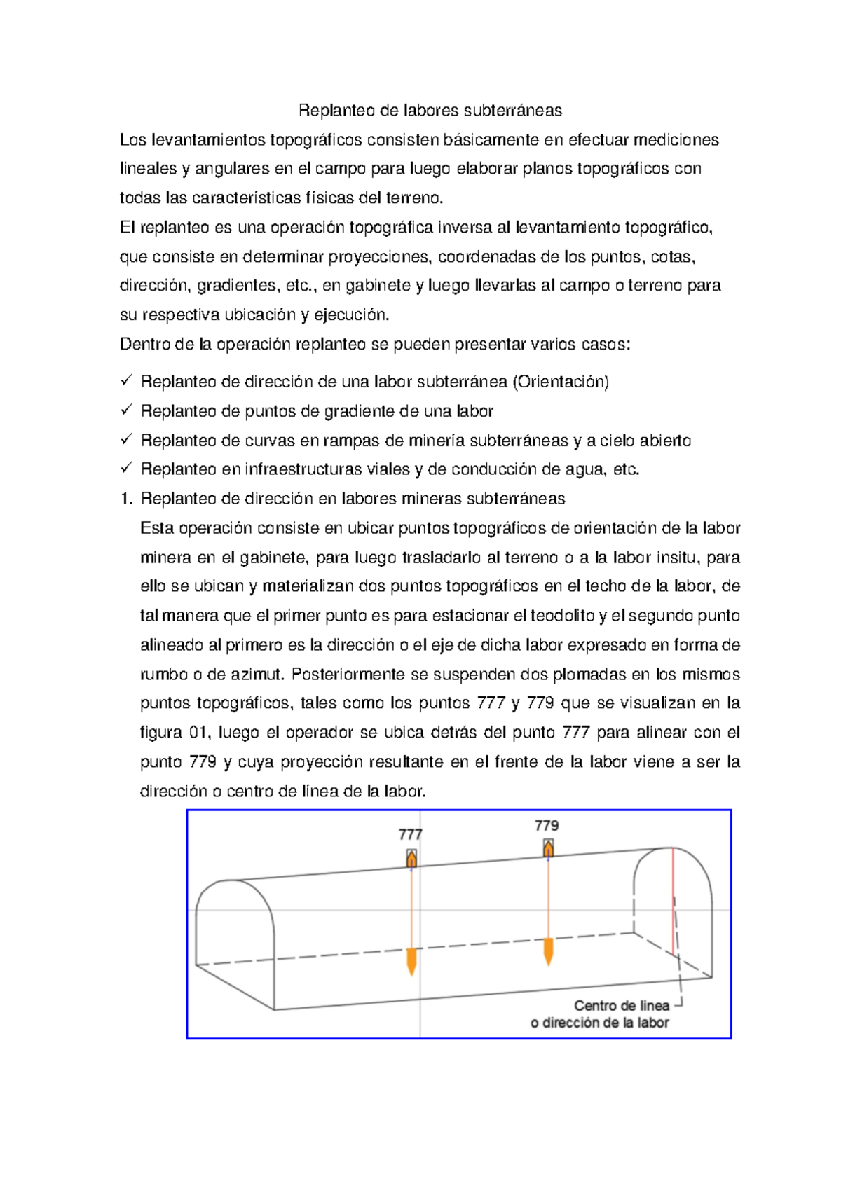 Replanteo de Curvas en Labores Subterráneas: Métodos y Cálculos - Document Preview