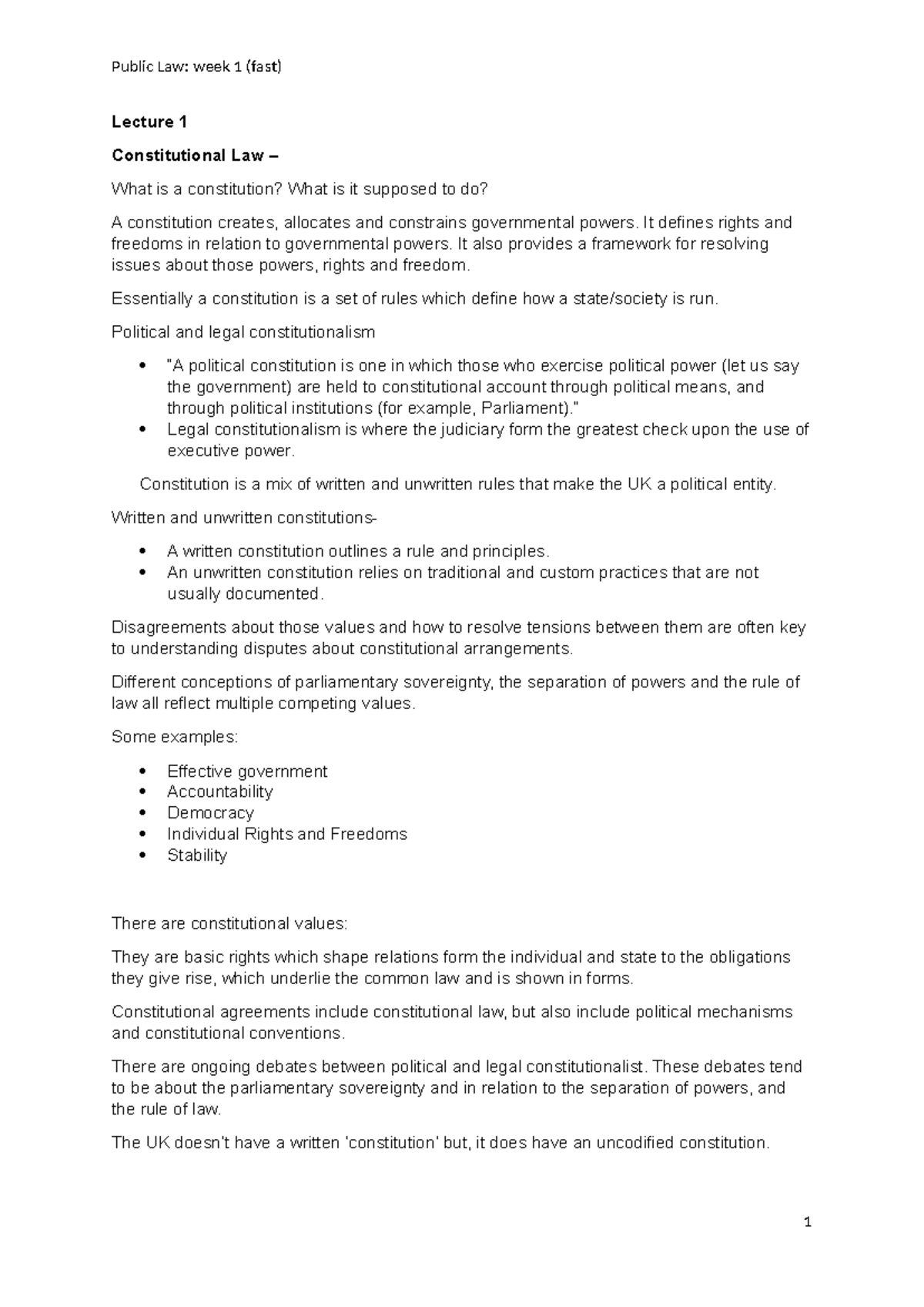 Public Law (PL101): Week 1 Lecture Notes on Constitutional Law - Studocu